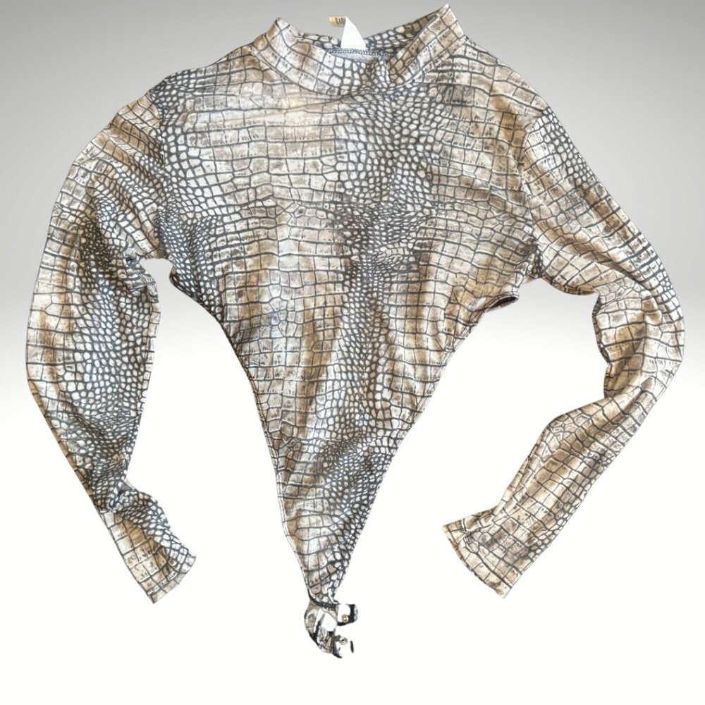 Snake Print Bodysuit Mesh Long Sleeve High Neck Reptile NWT Size Large